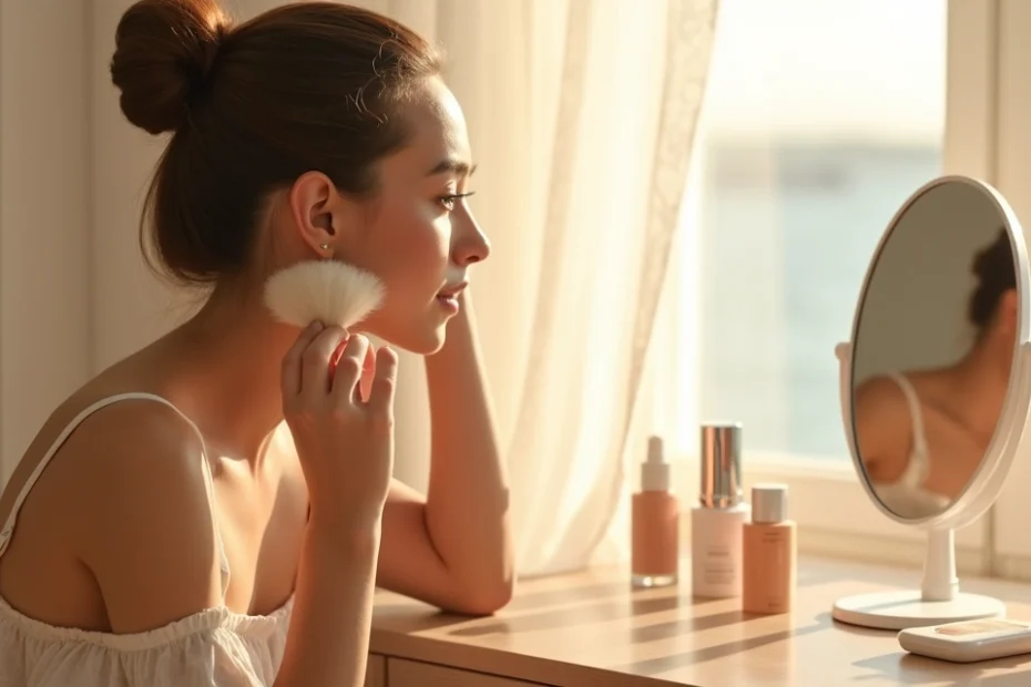 Mulher aplicando maquiagem leve em dia quente de verão