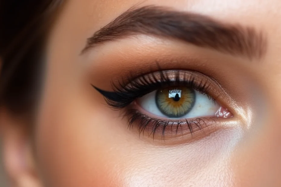 Close-up de olho com maquiagem esfumada em tons neutros